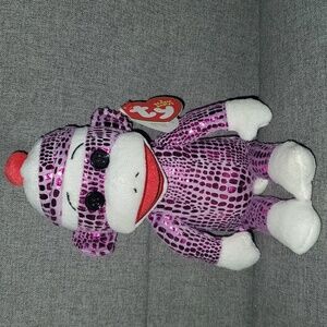 Ty Shiny Pink and White Sock Monkey Toy
